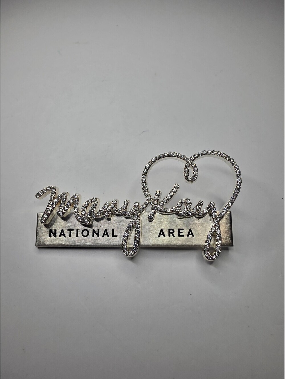 VTG Mary Kay National Area Director Rhinestone Spell Out Brooch Pin Silver Tone
